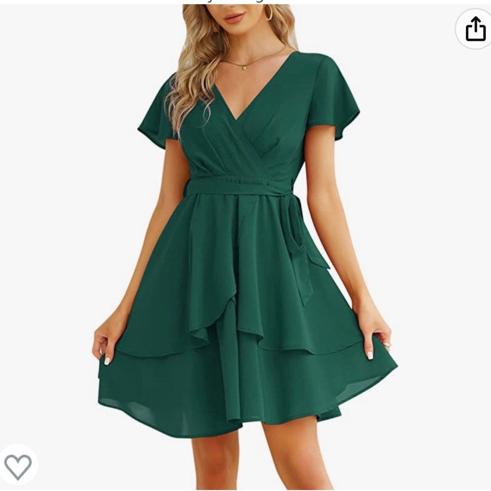 KOJOOIN Womens Short Sleeve Tie Waist Swing Dress